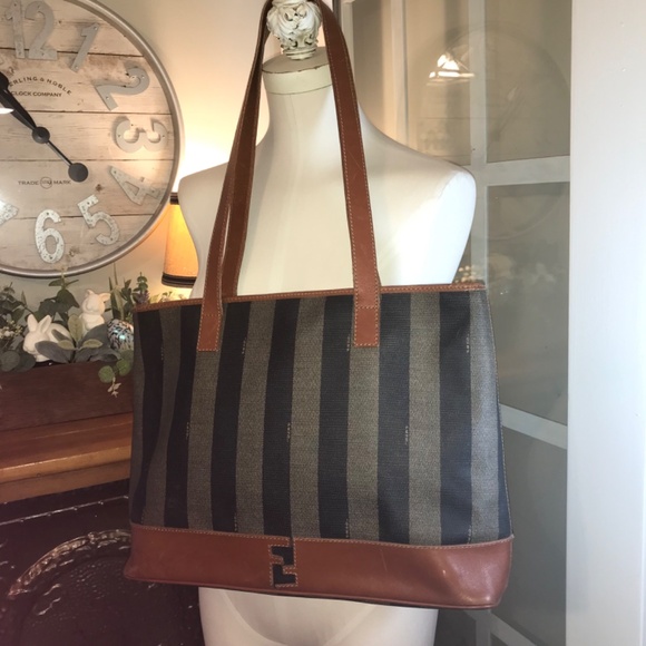 FENDI Vintage Pequin striped  tote shoulder bag - Picture 1 of 16
